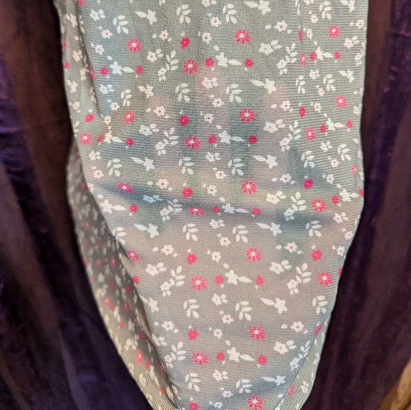 Ditsy Floral 🌺 Flowers Sheer Mesh Olive Tank Top Med - Picture 5 of 6